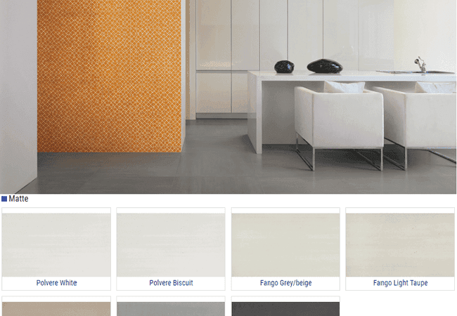 Olympia Cromie Matte Porcelain Tiles Color: Polvere White, Polvere Biscuit, Fango Grey Beige, Fango Light Taupe, Fango Cafe Au Lait, Polvere Medium Grey, Polvere Charcoal Size: 12x24, Olympia Tile