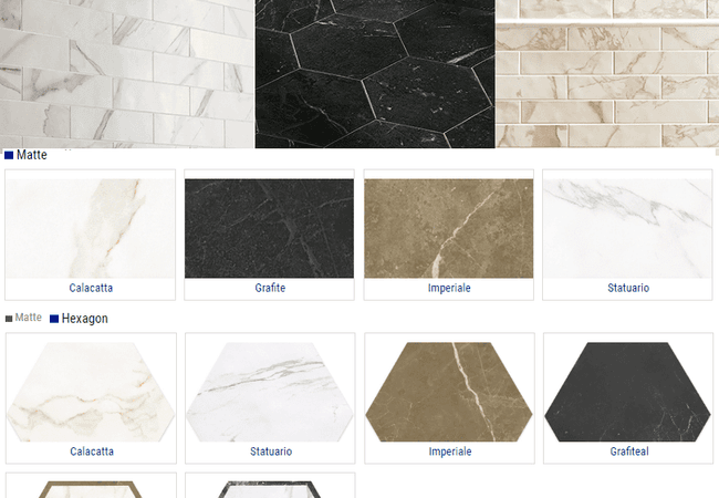 Olympia Roma Matte Porcelain Tiles Color: Calacatta, Statuario, Imperiala, Grafiteal, Calacatta Imperiale, Statuario Grafite Size: 3x12 10" Hexagon, Olympia Tile