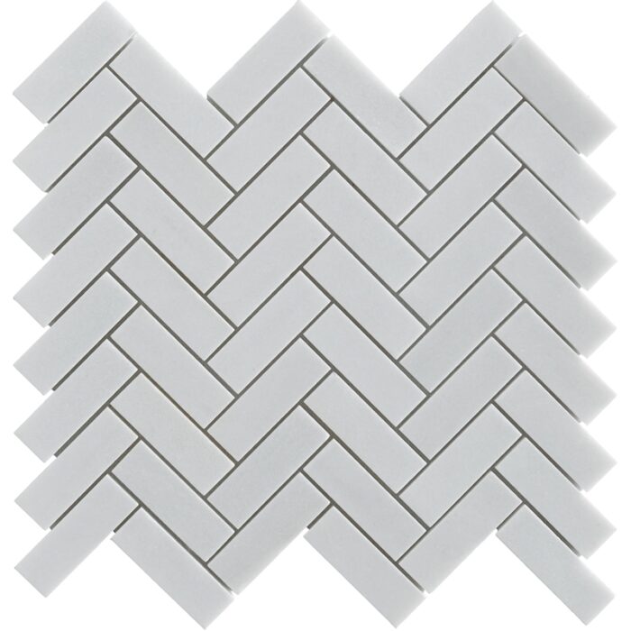 Thassos Herringbone 1" x 4" Polished Marble Mosaic - Neshada Tile & Stone